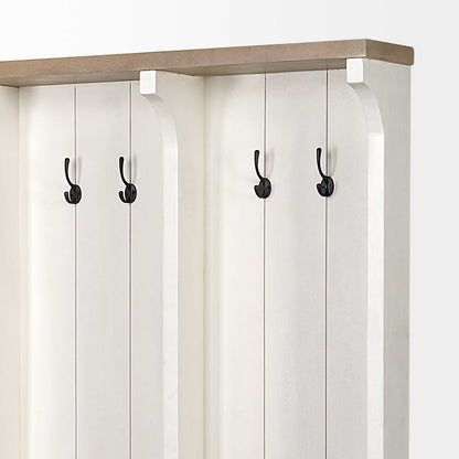 76" White Solid Wood Six Hook Freestanding Coat Rack HomeRoots