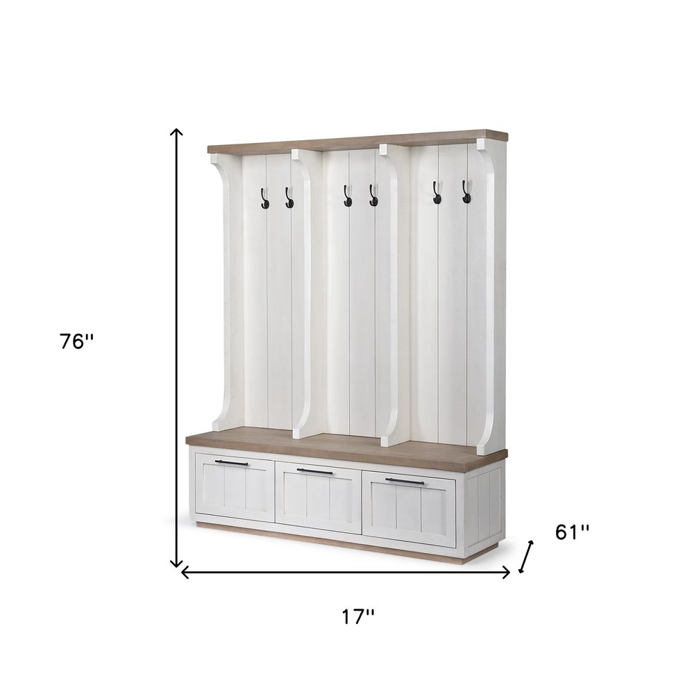 76" White Solid Wood Six Hook Freestanding Coat Rack HomeRoots