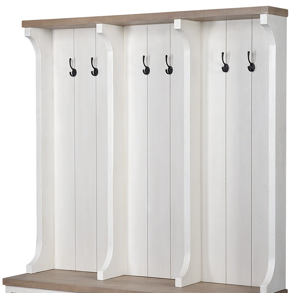 76" White Solid Wood Six Hook Freestanding Coat Rack — view 8