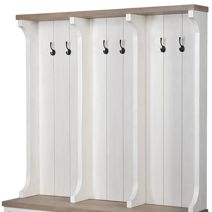 76" White Solid Wood Six Hook Freestanding Coat Rack HomeRoots