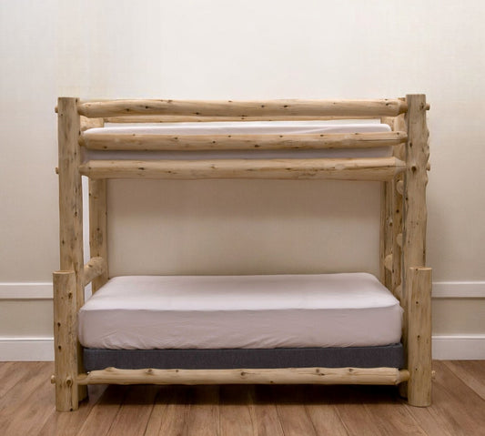 Rustic And Natural Cedar Single Ladder Right Log Bunk Bed