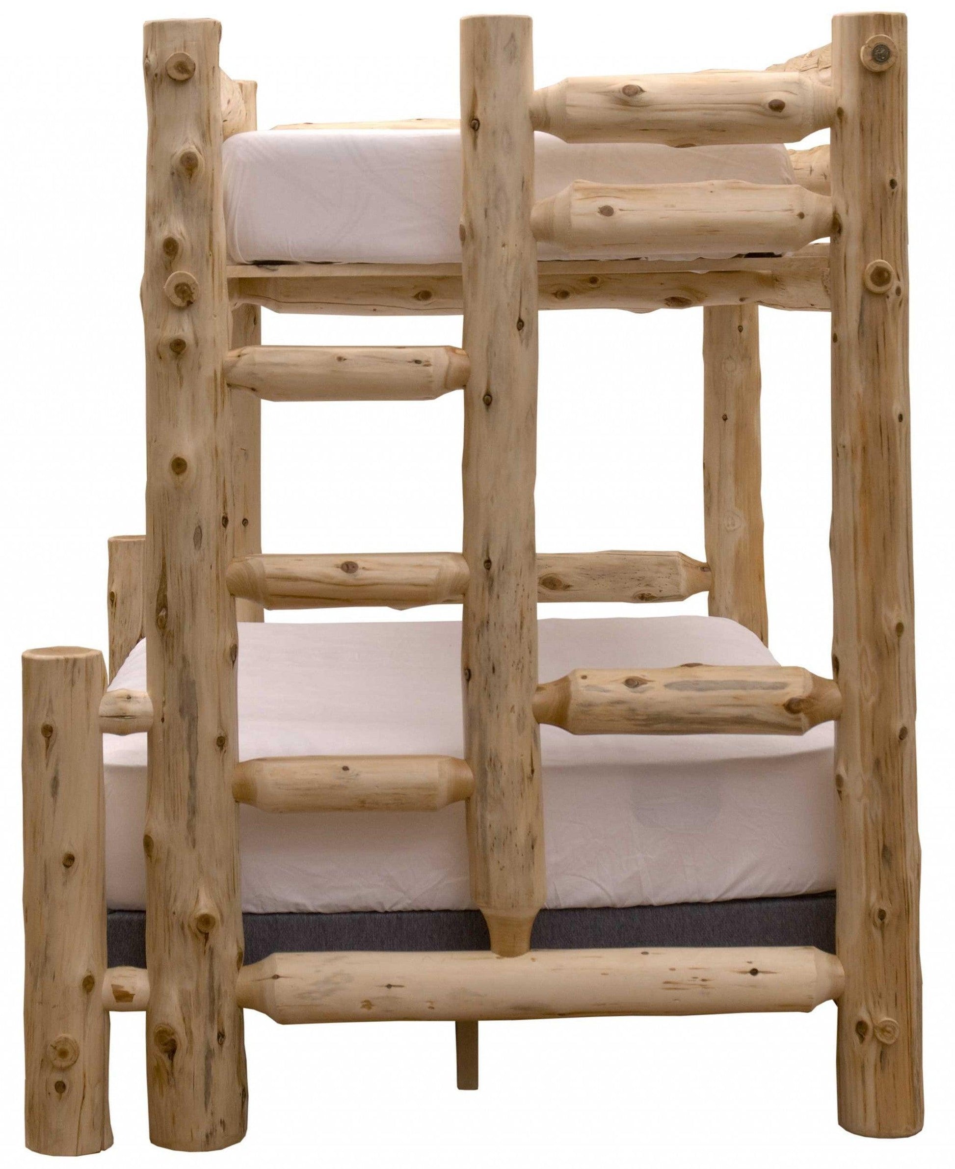 Rustic And Natural Cedar Double And Single Ladder Right Log Bunk Bed - FurniFindUSA