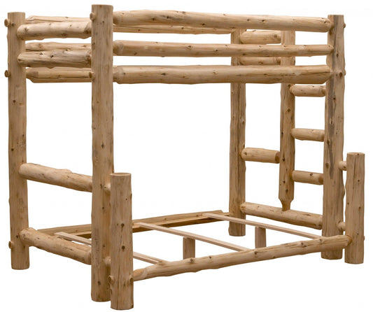 Rustic And Natural Cedar Queen And Single Ladder Left Log Bunk Bed - FurniFindUSA