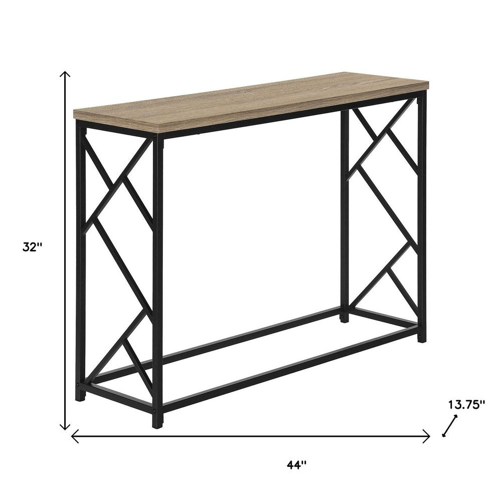 44" Taupe and Black Wood and Metal Frame Console Table HomeRoots