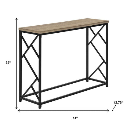 44" Taupe and Black Wood and Metal Frame Console Table HomeRoots