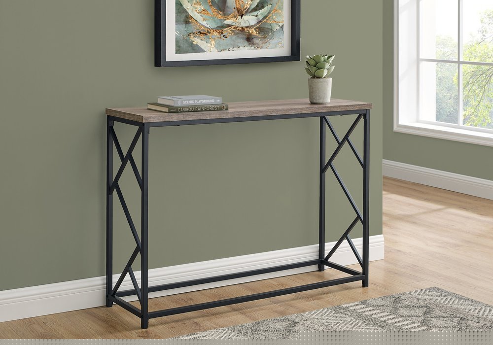 44" Taupe and Black Wood and Metal Frame Console Table HomeRoots