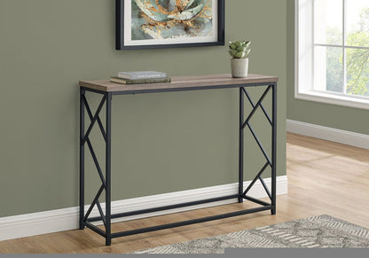 44" Taupe and Black Wood and Metal Frame Console Table HomeRoots