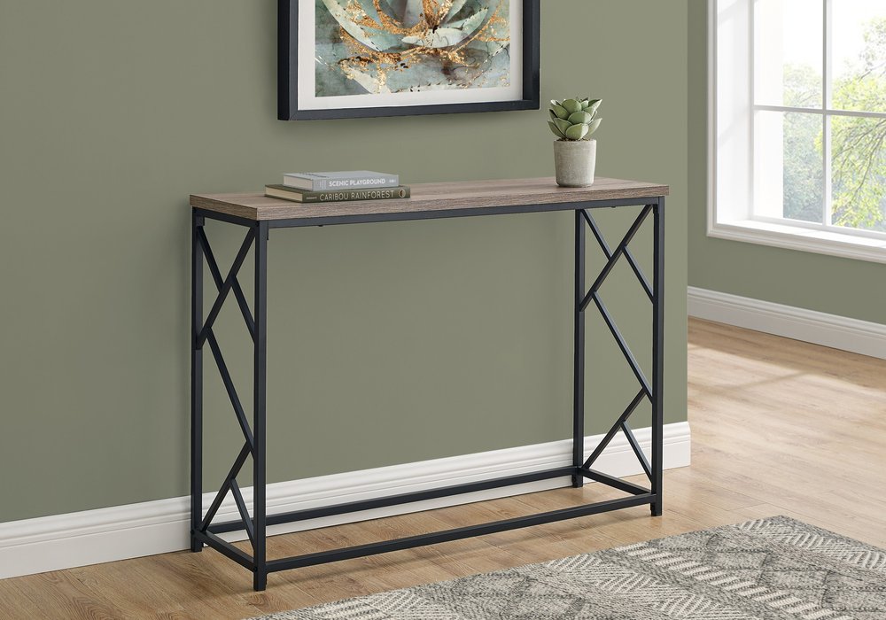 44" Taupe and Black Wood and Metal Frame Console Table HomeRoots