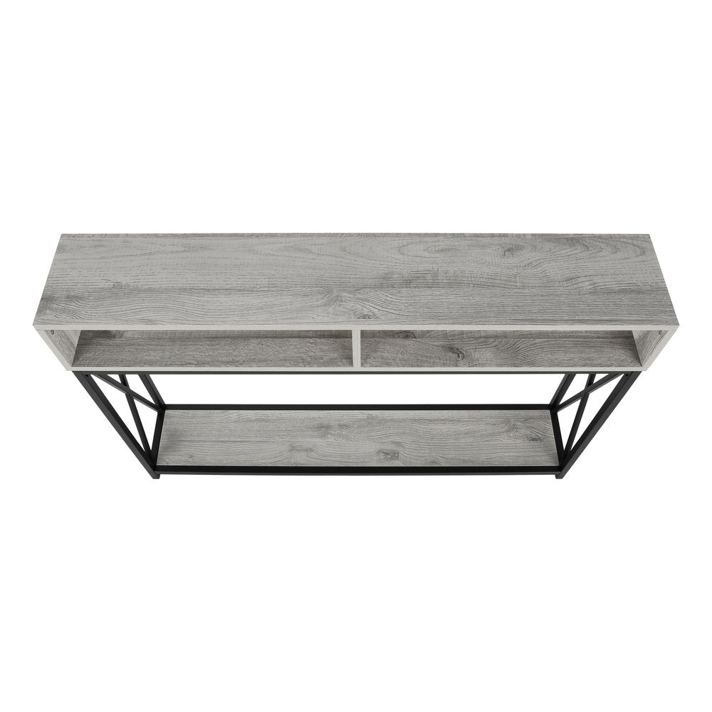 47" Gray and Black Frame Console Table With Shelves HomeRoots