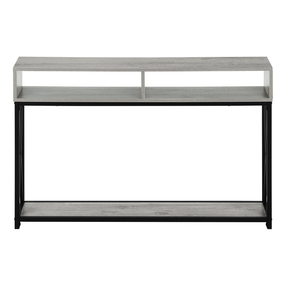 47" Gray and Black Frame Console Table With Shelves HomeRoots