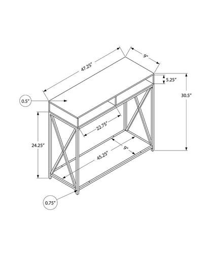 47" Gray and Black Frame Console Table With Shelves HomeRoots