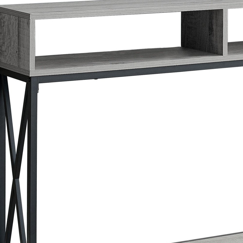 47" Gray and Black Wood and Metal Frame Console Table With Three Shelves HomeRoots