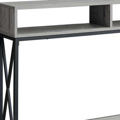 47" Gray and Black Wood and Metal Frame Console Table With Three Shelves HomeRoots