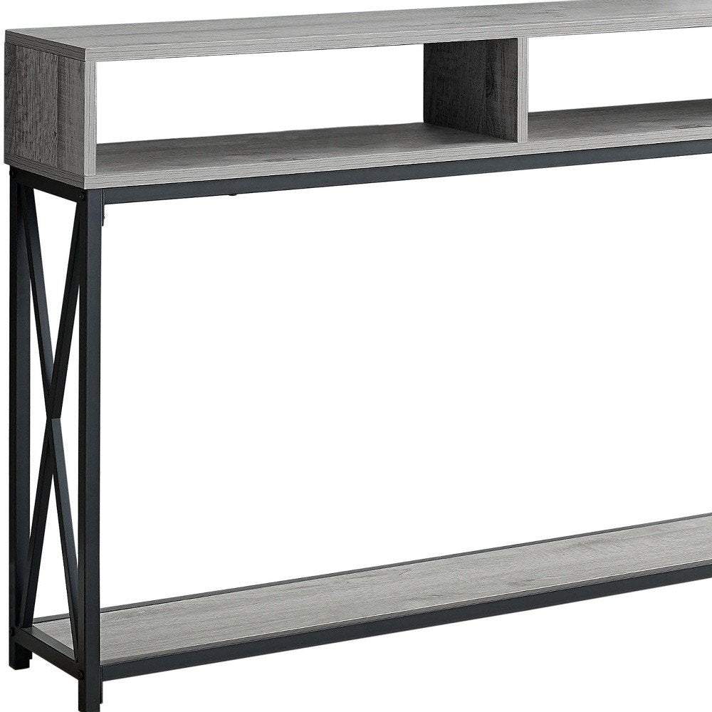 47" Gray and Black Wood and Metal Frame Console Table With Three Shelves HomeRoots