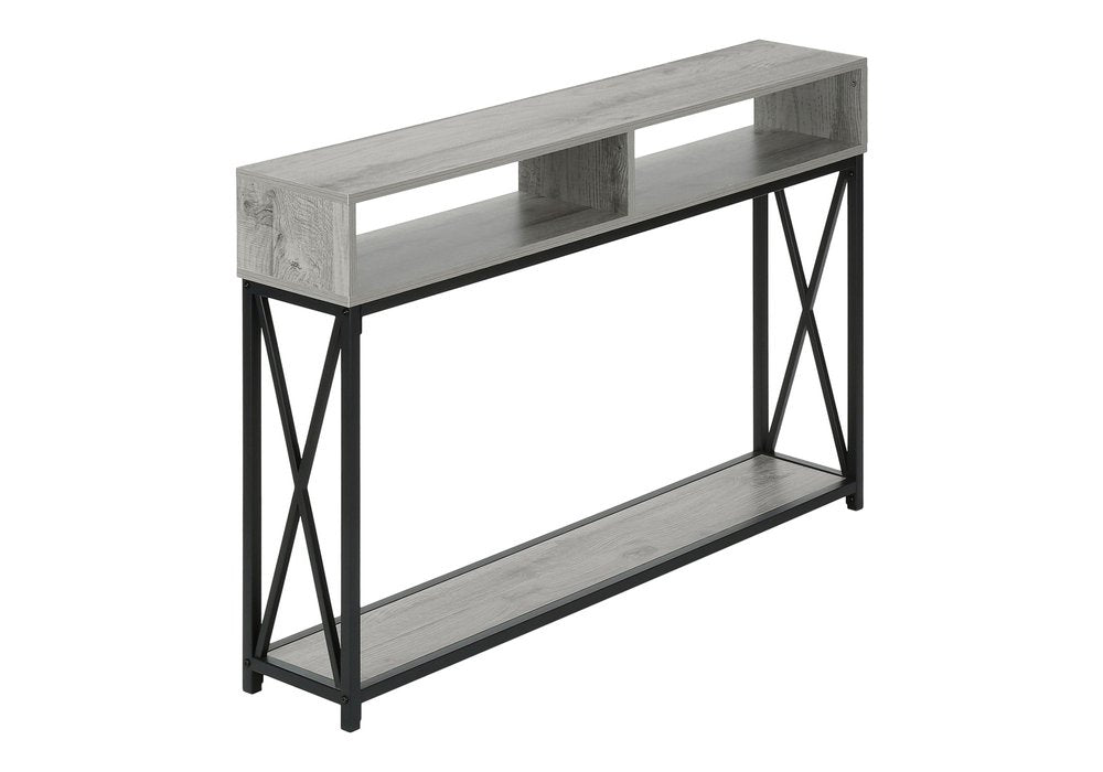 47" Gray and Black Wood and Metal Frame Console Table With Three Shelves HomeRoots