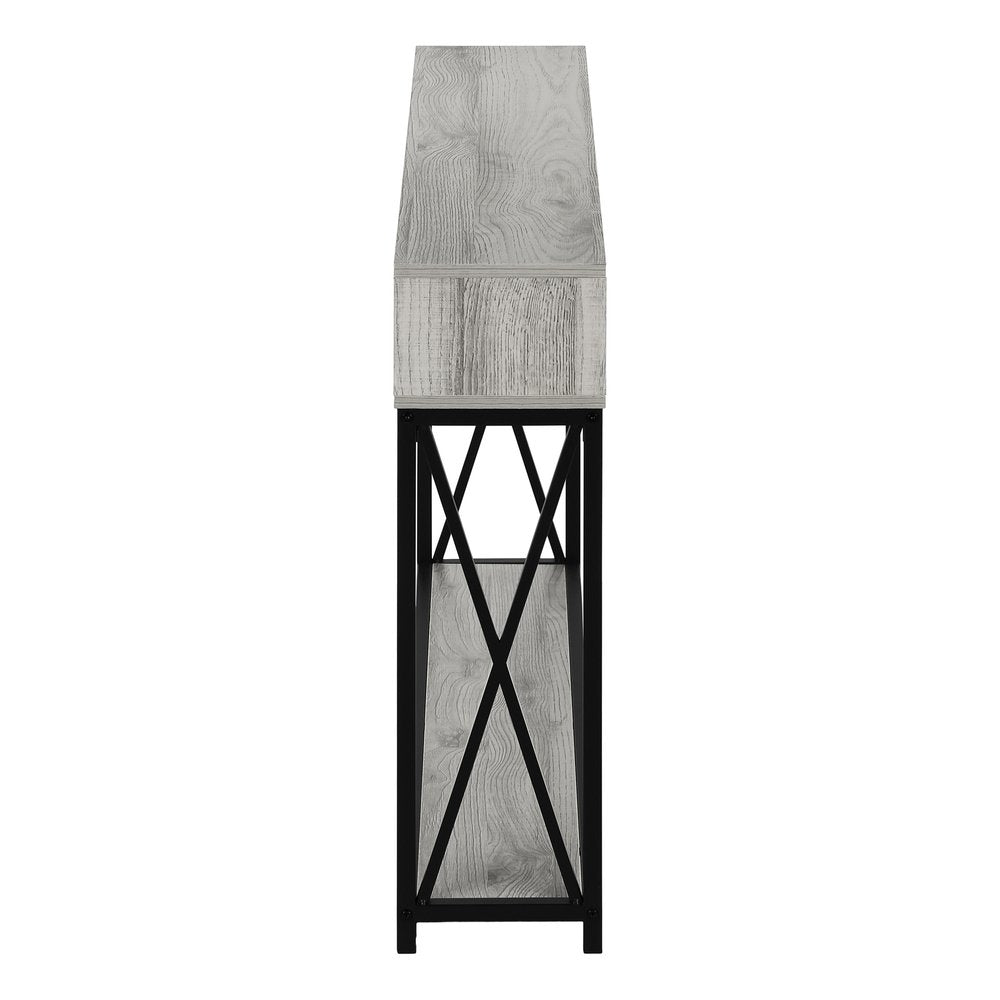47" Gray and Black Wood and Metal Frame Console Table With Three Shelves HomeRoots