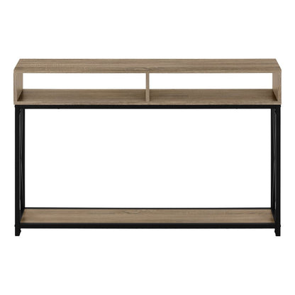 47" Taupe and Black Wood and Metal Frame Console Table With Three Shelves HomeRoots