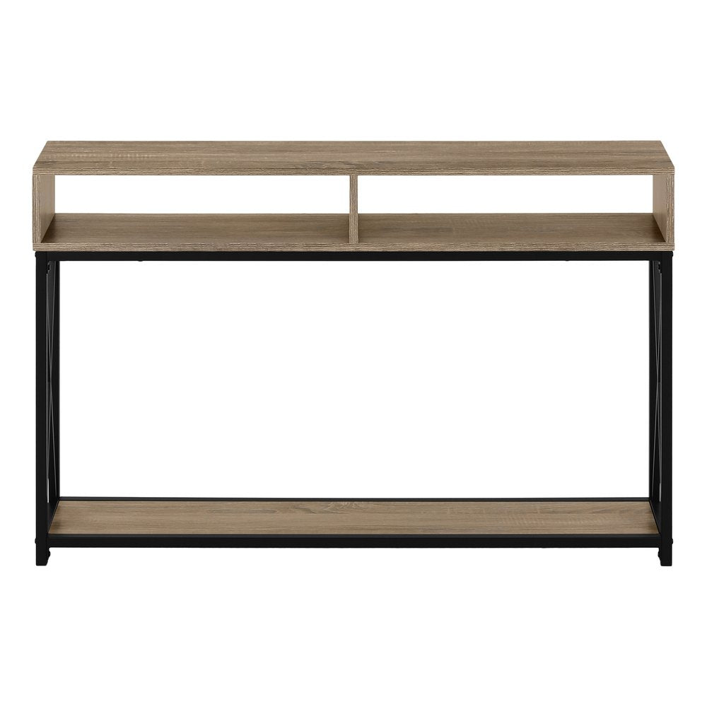 47" Taupe and Black Frame Console Table With Shelves HomeRoots