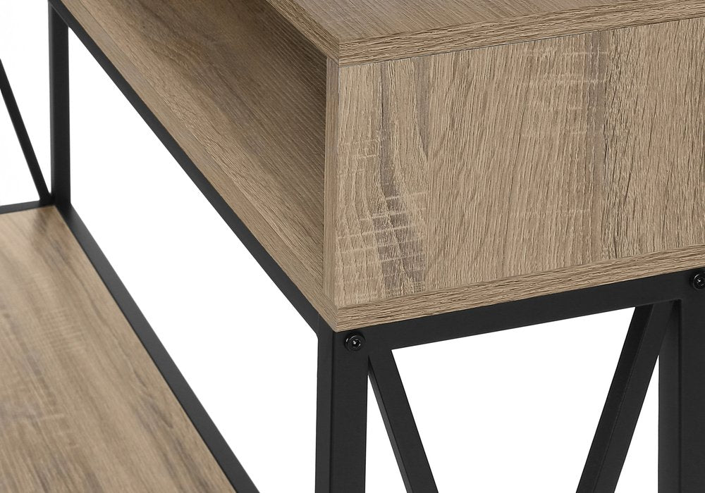 47" Taupe and Black Wood and Metal Frame Console Table With Three Shelves HomeRoots