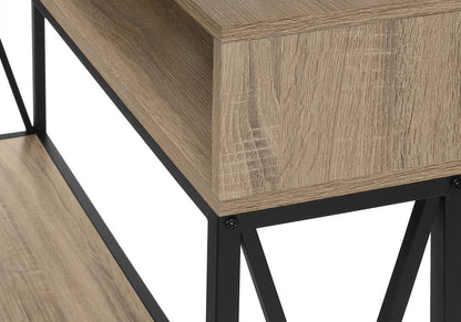 47" Taupe and Black Wood and Metal Frame Console Table With Three Shelves HomeRoots