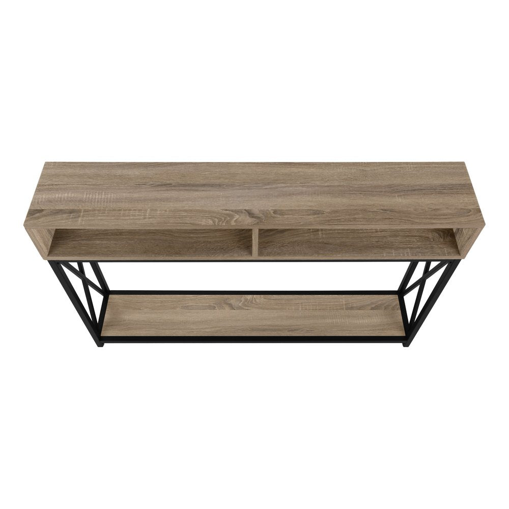 47" Taupe and Black Wood and Metal Frame Console Table With Three Shelves HomeRoots