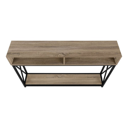 47" Taupe and Black Wood and Metal Frame Console Table With Three Shelves HomeRoots