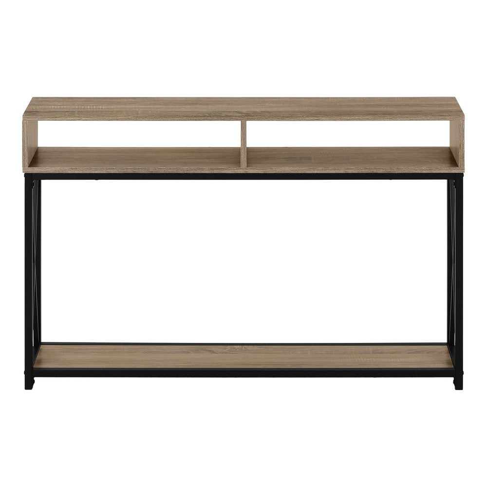 47" Taupe and Black Wood and Metal Frame Console Table With Three Shelves HomeRoots