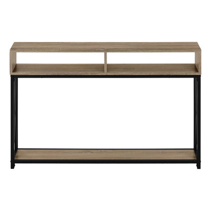 47" Taupe and Black Wood and Metal Frame Console Table With Three Shelves HomeRoots