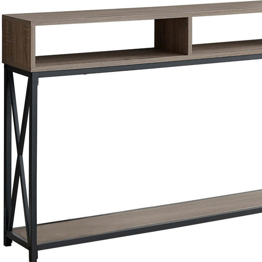 47" Taupe and Black Wood and Metal Frame Console Table With Three Shelves HomeRoots