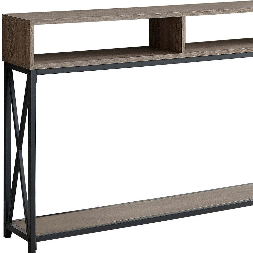 47" Taupe and Black Wood and Metal Frame Console Table With Three Shelves HomeRoots