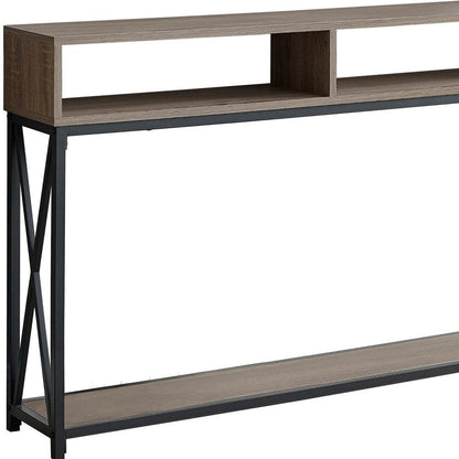 47" Taupe and Black Wood and Metal Frame Console Table With Three Shelves HomeRoots