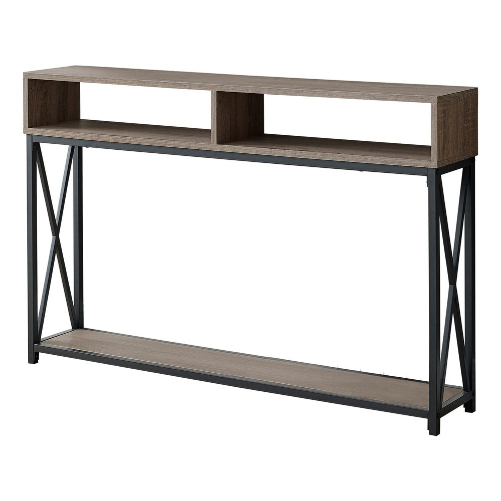 47" Taupe and Black Wood and Metal Frame Console Table With Three Shelves HomeRoots