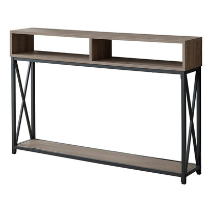 47" Taupe and Black Frame Console Table With Shelves HomeRoots