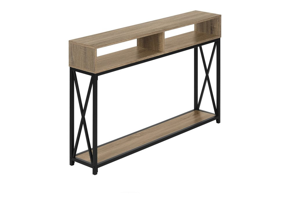47" Taupe and Black Wood and Metal Frame Console Table With Three Shelves HomeRoots