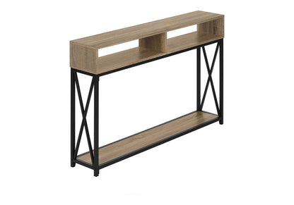 47" Taupe and Black Wood and Metal Frame Console Table With Three Shelves HomeRoots