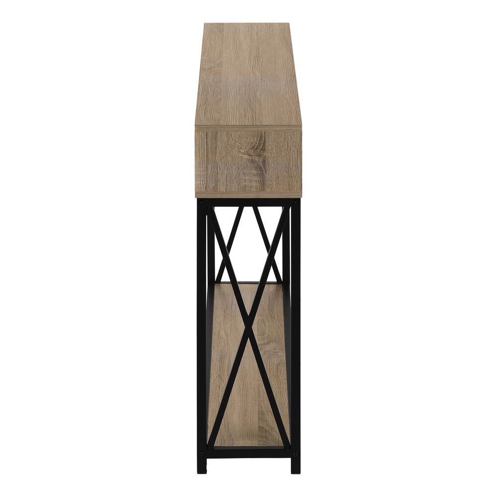 47" Taupe and Black Wood and Metal Frame Console Table With Three Shelves HomeRoots