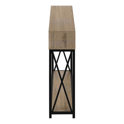 47" Taupe and Black Wood and Metal Frame Console Table With Three Shelves HomeRoots