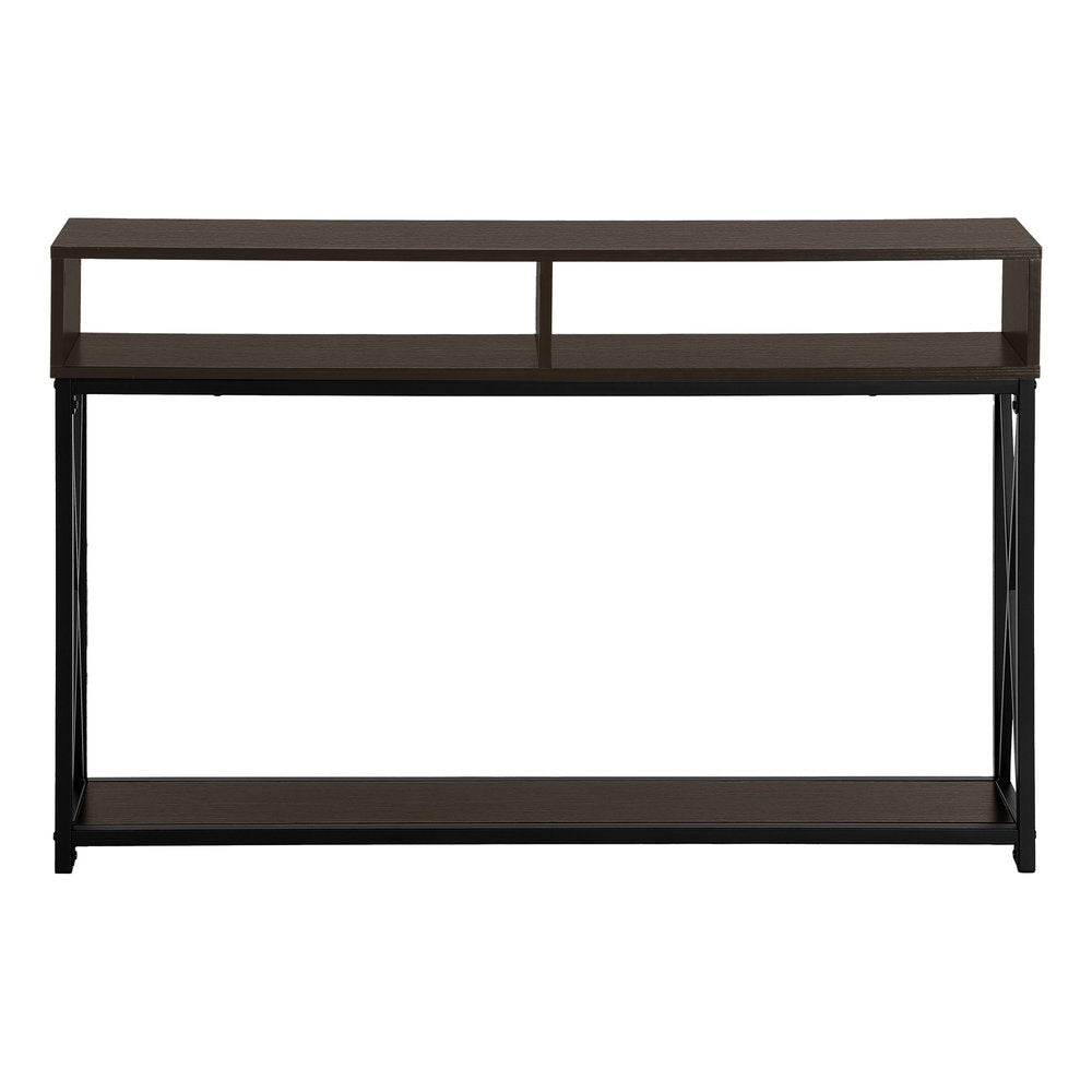 47" Brown and Black Frame Console Table With Shelves HomeRoots