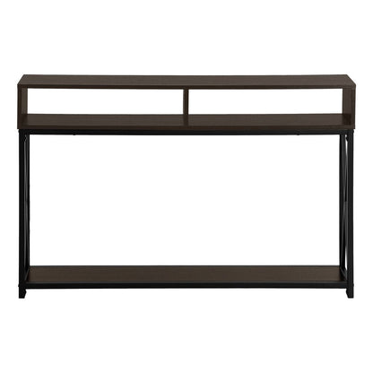 47" Brown and Black Frame Console Table With Shelves HomeRoots