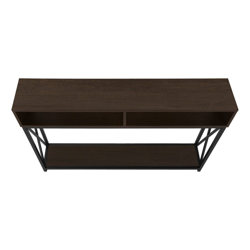 47" Brown and Black Frame Console Table With Shelves HomeRoots