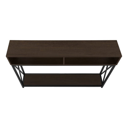47" Brown and Black Frame Console Table With Shelves HomeRoots