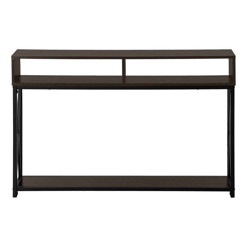 47" Brown and Black Frame Console Table With Shelves HomeRoots