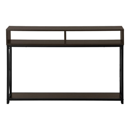 47" Brown and Black Frame Console Table With Shelves HomeRoots