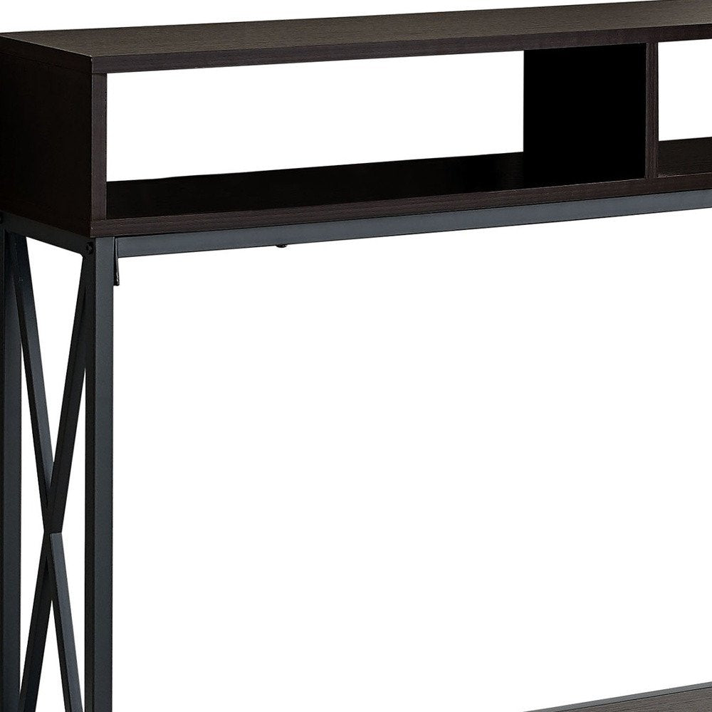 47" Brown and Black Frame Console Table With Shelves HomeRoots