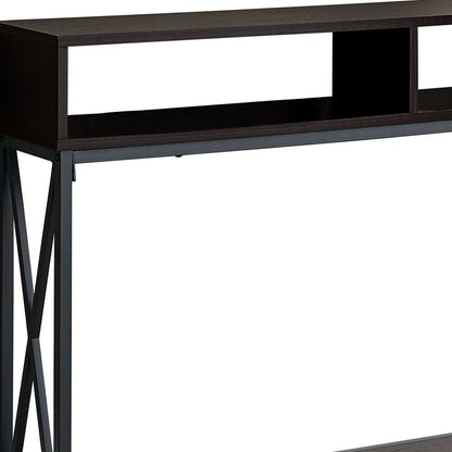 47" Brown and Black Frame Console Table With Shelves HomeRoots