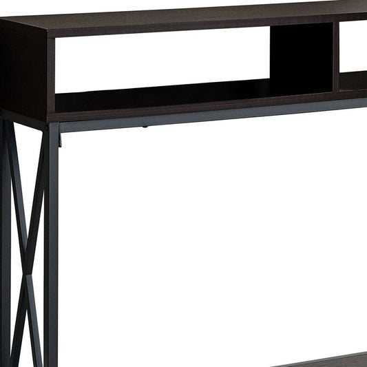 47" Brown and Black Frame Console Table With Shelves HomeRoots