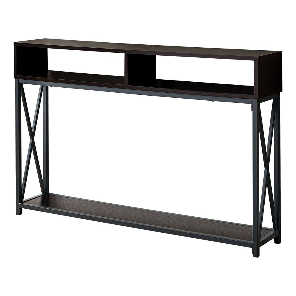 47" Brown and Black Frame Console Table With Shelves HomeRoots