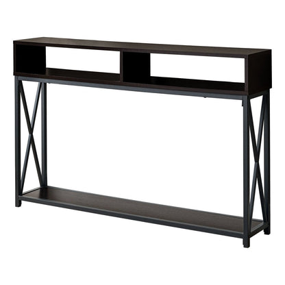 47" Brown and Black Frame Console Table With Shelves HomeRoots