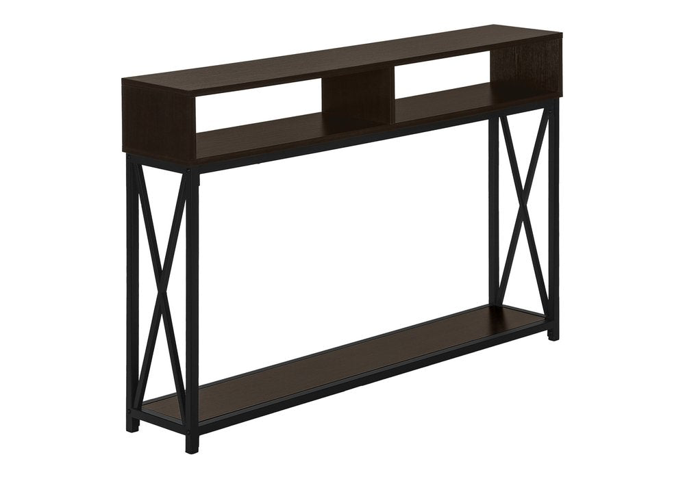 47" Brown and Black Frame Console Table With Shelves HomeRoots