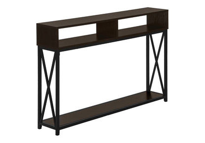 47" Brown and Black Frame Console Table With Shelves HomeRoots